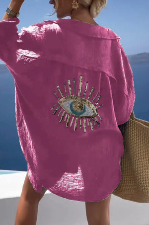 Camicia Oversize con Dettaglio Occhio Turco