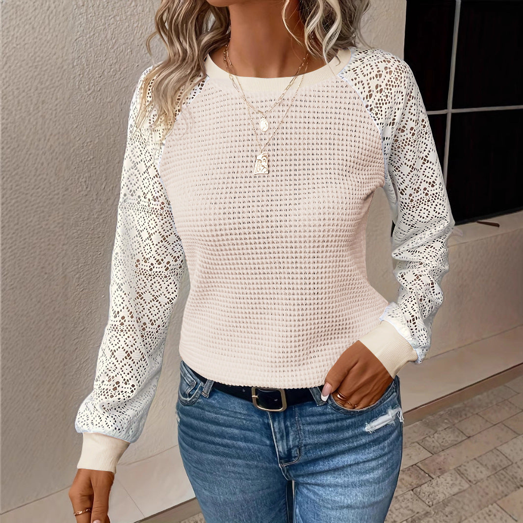 Maglia Donna con Maniche in Pizzo e Girocollo – Eleganza Romantica e Leggera – Valentina