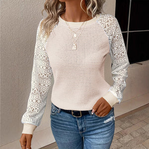 Maglia Donna con Maniche in Pizzo e Girocollo – Eleganza Romantica e Leggera – Valentina