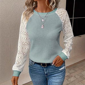 Maglia Donna con Maniche in Pizzo e Girocollo – Eleganza Romantica e Leggera – Valentina