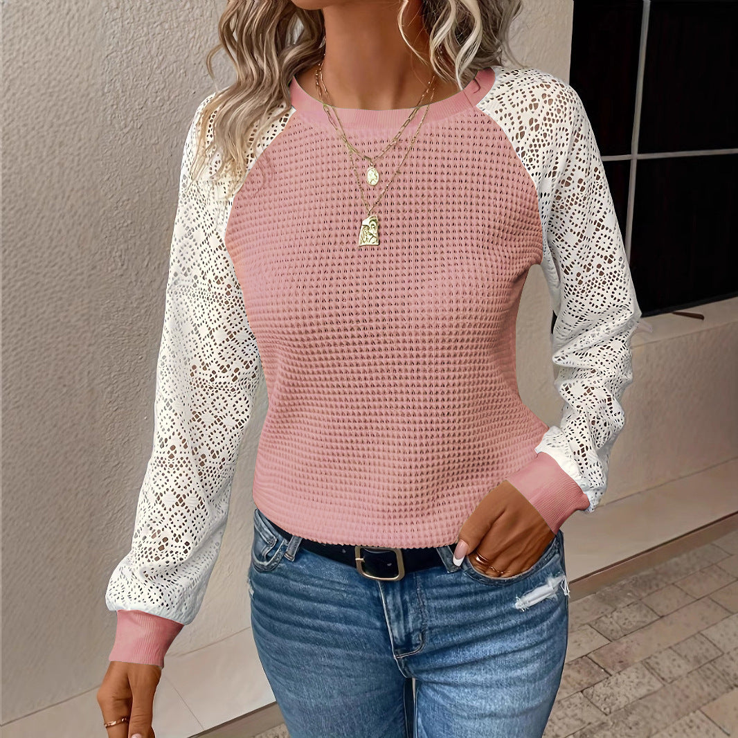 Maglia Donna con Maniche in Pizzo e Girocollo – Eleganza Romantica e Leggera – Valentina