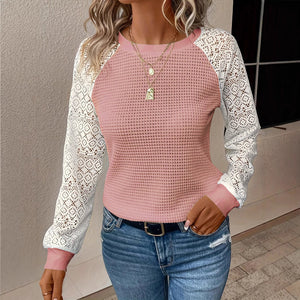 Maglia Donna con Maniche in Pizzo e Girocollo – Eleganza Romantica e Leggera – Valentina