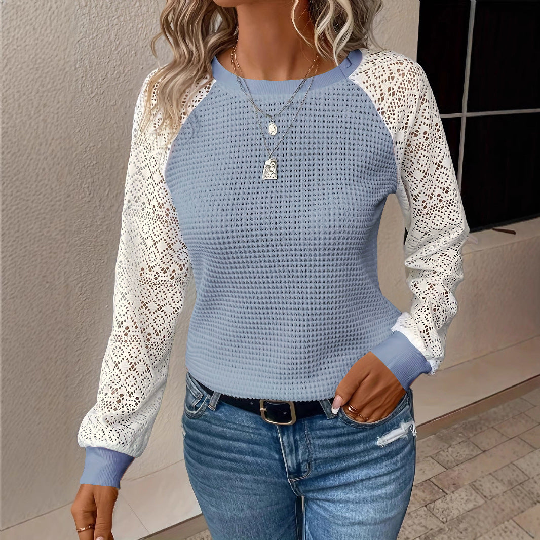 Maglia Donna con Maniche in Pizzo e Girocollo – Eleganza Romantica e Leggera – Valentina