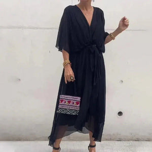 Lena - Vestito Midi Elegante con Cintura e Maniche Ampie