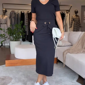 Completo Casual T-Shirt e Gonna Midi – Stile Urbano e Confortevole