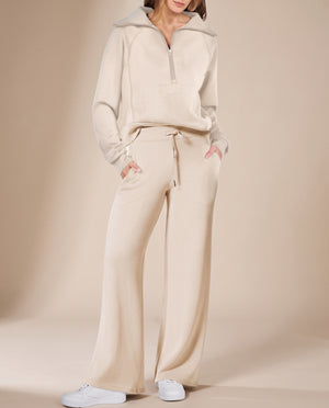 Completo Donna con Felpa Mezza Zip e Pantaloni a Gamba Larga – Comfort Versatile e Stile Casual – Aurora