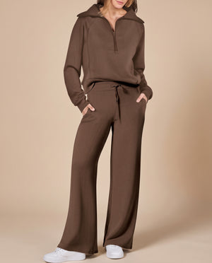 Completo Donna con Felpa Mezza Zip e Pantaloni a Gamba Larga – Comfort Versatile e Stile Casual – Aurora