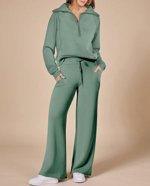 Completo Donna con Felpa Mezza Zip e Pantaloni a Gamba Larga – Comfort Versatile e Stile Casual – Aurora