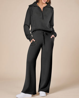 Completo Donna con Felpa Mezza Zip e Pantaloni a Gamba Larga – Comfort Versatile e Stile Casual – Aurora