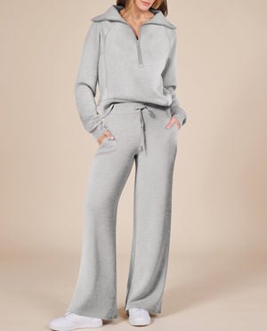 Completo Donna con Felpa Mezza Zip e Pantaloni a Gamba Larga – Comfort Versatile e Stile Casual – Aurora