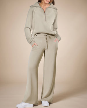 Completo Donna con Felpa Mezza Zip e Pantaloni a Gamba Larga – Comfort Versatile e Stile Casual – Aurora